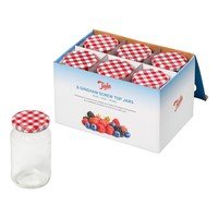 6 Preserving Jars with gingham screw Top Lid 454g